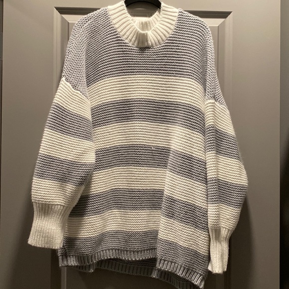 White Oversized Striped Sweater